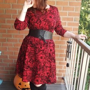 Land's End Red and Black Flocked Dress